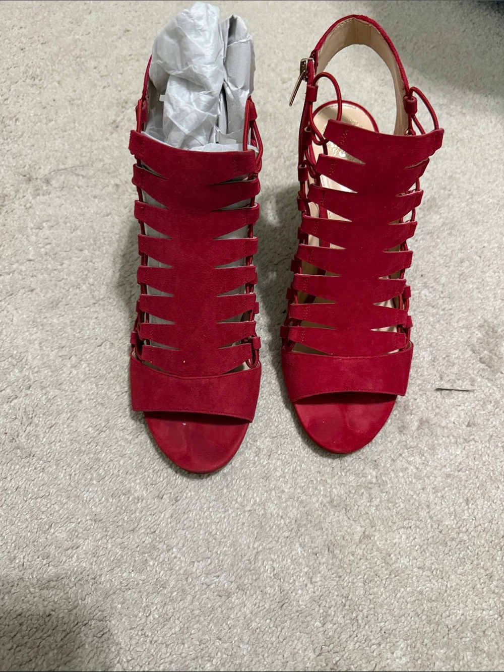Vince Camuto Red Suede Strappy Block Heel Sandals